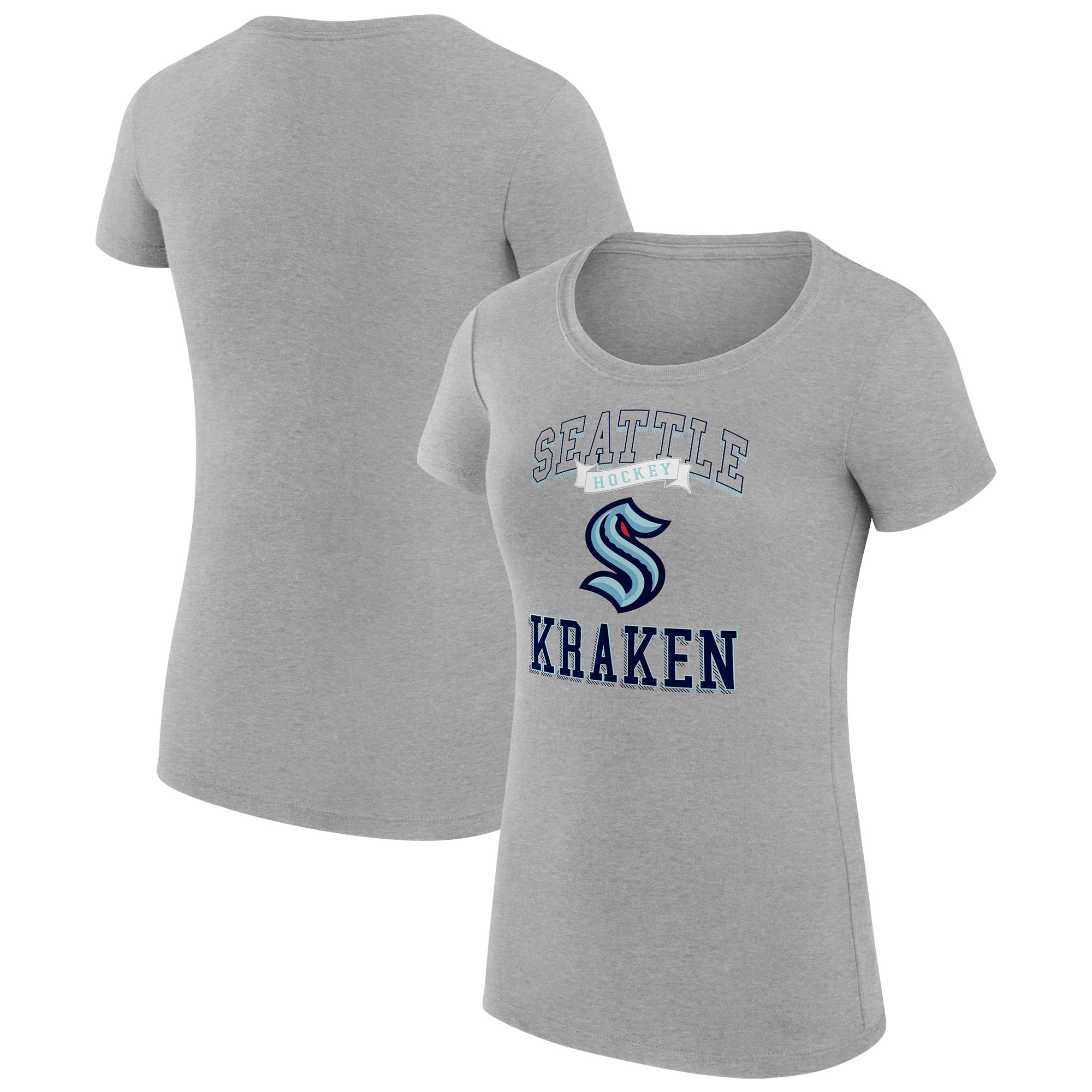 Women's G-III 4Her by Carl Banks Heather Gray Seattle Kraken Super-Slim Fit Lightweight Team Logo Graphic T-Shirt